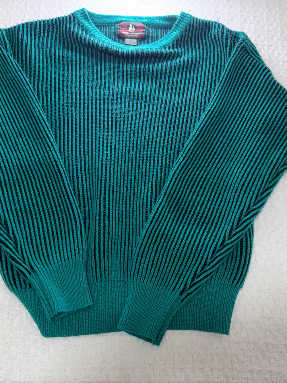 High Sierra Teal and Black Ribbed Crewneck Sweater
